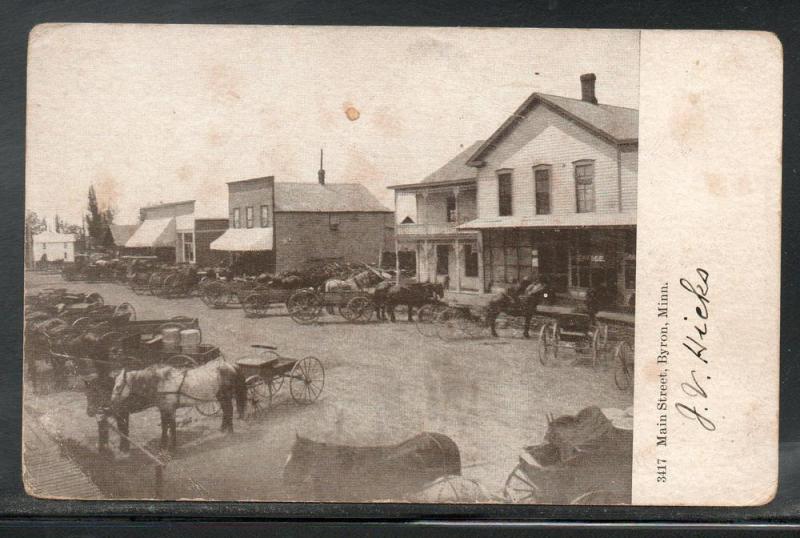 US Byron MN Main Street Lots of Wagons unused B866