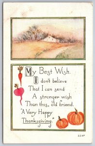 Thanksgiving~Country Road Scene~Pumpkin~My Best Wish Poem~c1910 Vintage Postcard