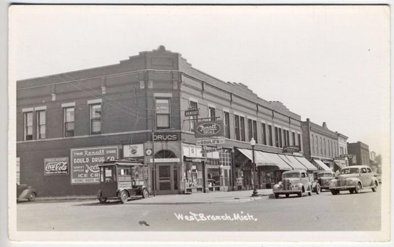 West Branch MI Popcorn Peanuts Wagon Drug Store RPPC Real Photo Postcard