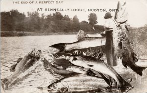 Kenneally Lodge Hudson Ontario ON Exaggerated Fish Unused RPPC Postcard F22