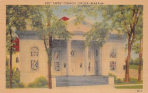 J82/ Opelika Alabama Postcard c1940s First Baptist Church 187