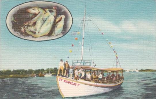 St Nicholas V Deep Sea Fishing Boat Tarpon Springs Florida 1955  Topics -  Transportation - Boats - Fishing, Postcard / HipPostcard