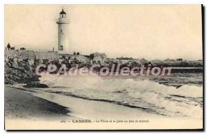 Old Postcard Cannes Lighthouse and Jetee one day mistral