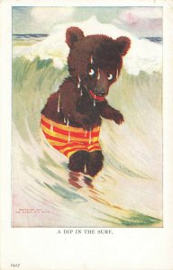 A Dip In The Surf Sporty Bears Set Ullman Postcard