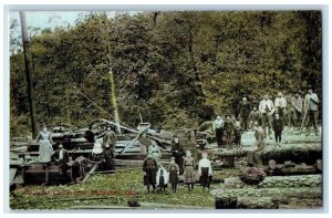 Heavener Oklahoma OK Postcard Lumber Logging Camp Children c1910's Antique