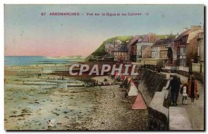 Old Postcard Arromanches view on the dike and cabins