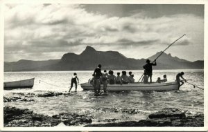 mauritius, Group of Young Children in Bathing Suits in Boat Caprice (1956) RPPC