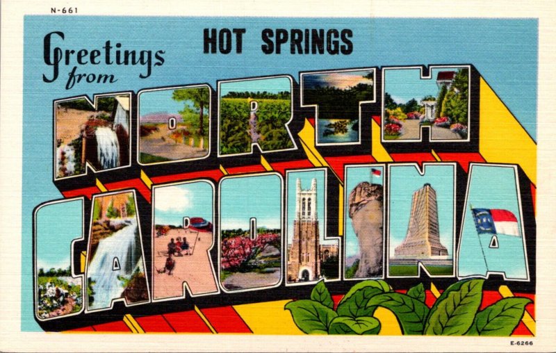 North Carolina Greetings From Hot Springs Large Letter Linen