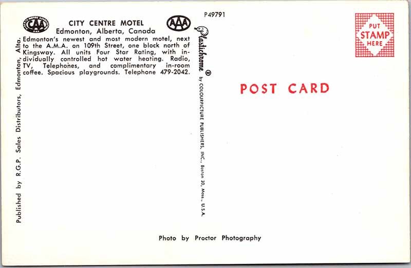 Postcard MOTEL SCENE Edmonton Alberta AB AL9593