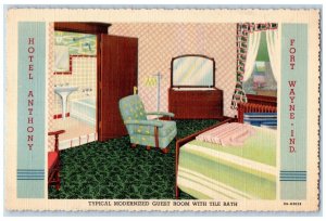 c1930's Anthony Hotel Modern Guest Room View Fort Wayne Indiana IN Postcard