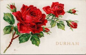 'Durham' Embossed Red Roses Durham Ontario Cancel 1911 Postcard G47