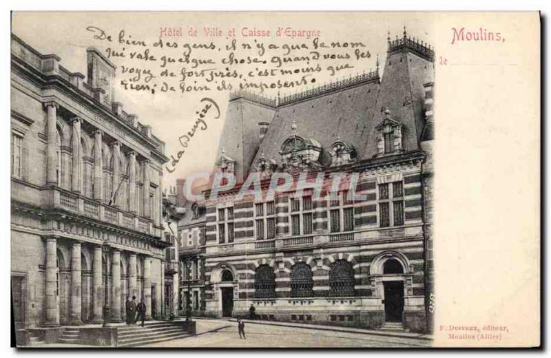 Old Postcard Bank town of Moulins Hotel and Caisse d & # 39Epargne