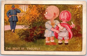 The Seat Of Trouble Children Caught By Guard Comic Postcard