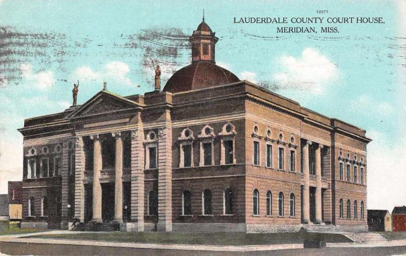 Meridian Mississippi birds eye view Lauderdale Co Court House antique pc Z23536