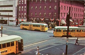 1975 Baltimore Transit, a 3 car meet at City Hall,  Baltimore, MD Postcard