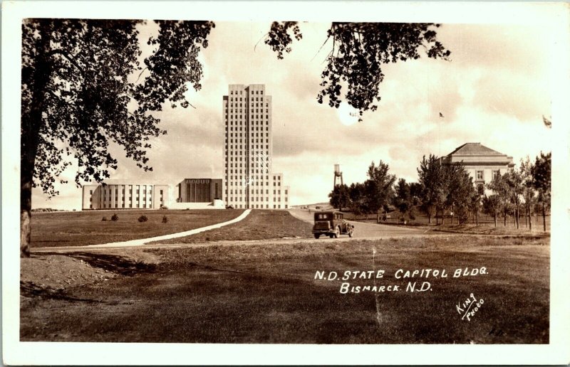 RPPC North Dakota State Capitol Bismarck King Real Photo Postcard