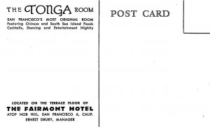 TONGA ROOM Fairmont Hotel SAN FRANCISCO Nob Hill Tiki c1950s Vintage Postcard 