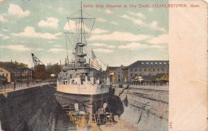 BATTLESHIP MISSOURI IN DRY DOCK CHARLESTON MASSACHUSETTS MILITARY POSTCARD