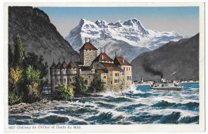 Lausanne Gare Railroad Exp > Gstaad Switzerland 1927 Postcard Chateau de Chillon