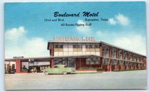 GALVESTON, TX Texas ~ BOULEVARD MOTEL c1950s Cars Roadside Linen Postcard