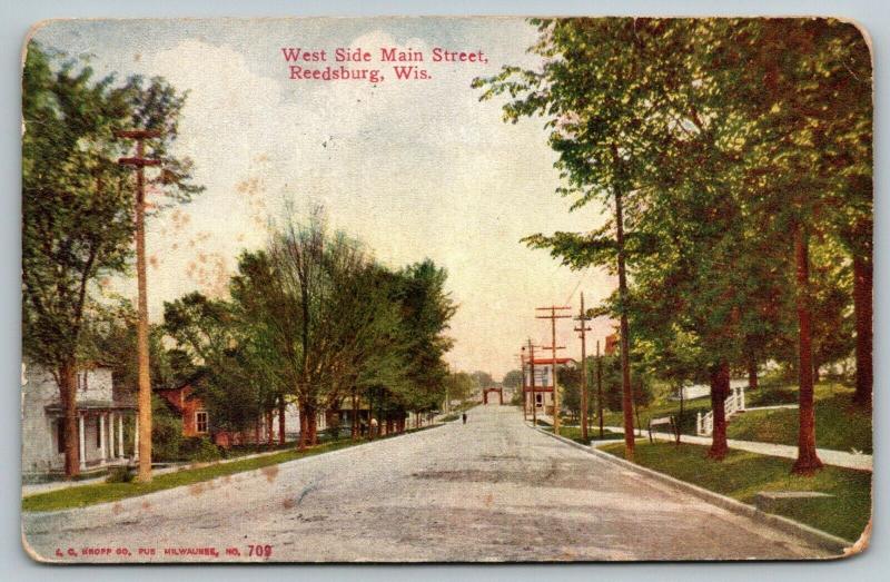 Reedsburg Wisconsin~West Side Main Street~Homes Both Sides~Residential~1914 PC 