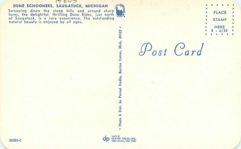 Michigan Saugatuck Dune Schooners 1960s Postcard Penrod Dexter 22-5071 