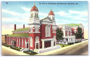 St. Peter's Cathedral And Rectory Scranton Pennsylvania PA Street View Postcard