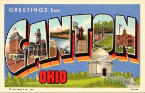 Ohio Greetings From Canton Large Letter Linen 1945 Curteich