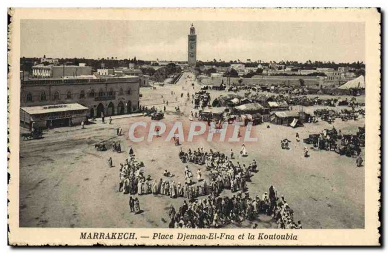 Old Postcard Marrakech Djemaa El Fna Square and the Koutoubia