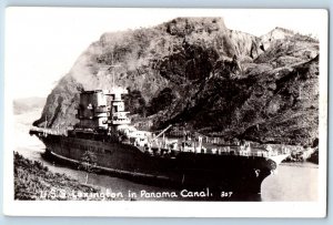 Panama Canal Postcard RPPC Photo U S S Lexington Steamer Ship c1940's Vintage