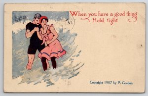 Romance In The Waves Hold Tight To A Good Thing Postcard B43