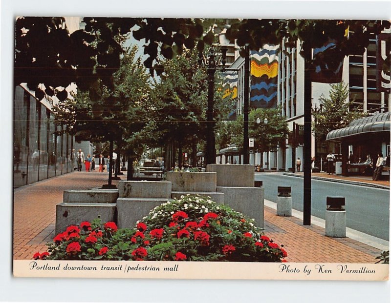 Postcard Portland downtown transit/pedestrian mall, Portland, Oregon