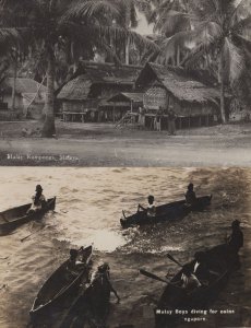 Malay Boys Diving For Coins Malaya House 2x RPC Postcard s