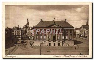 Old Postcard Groningen Groote Marktmet Stadhuis