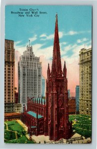 Historic 1846 Gothic Trinity Church, Skyscrapers, Chrome New York City Postcard