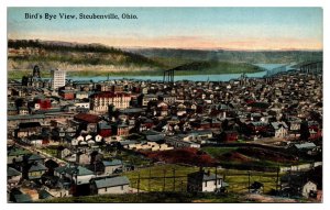 Antique Birds Eye View, Houses, Factories, Stores, Steubenville, OH Postcard