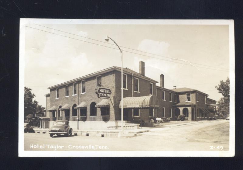 RPPC CROSSVILLE TENNESSEE 1940's CARS HOTEL TAYLOR VINTAGE REAL PHOTO POSTCARD