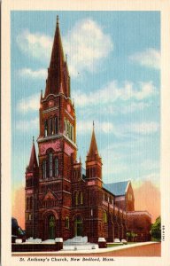 Historic St Anthonys Church Streetview New Bedford Massachusetts Linen Postcard 