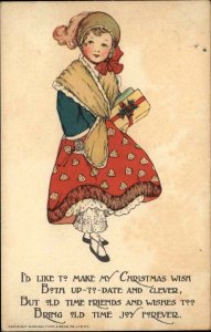TUCK Long Ago Children Christmas 556 Little Girl in Dress Hat c1910 Postcard #1