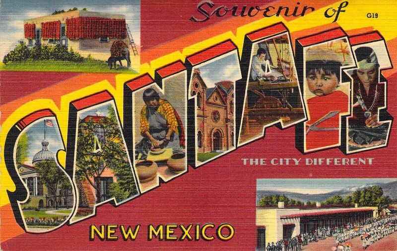 Beautiful Linen Large Letter, Santa Fe New Mexico, NM,Tichnor Publ, Old Postcard
