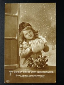 Christmas MERRILY GREET YOUR CHRISTMASTIDE Mistletoe - Old RP Postcard by EAS