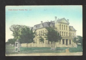 VICTORIA TEXAS PUBLIC SCHOOL BUILDING VINTAGE HANDCOLORED POSTCARD 1909