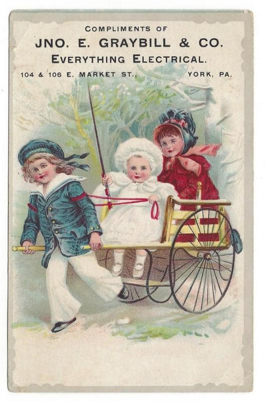 Victorian Trade Card Jno Graybill Electrician Children Cart