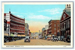 c1920's Main Street Classic Cars Railway Building Nashua New Hampshire Postcard