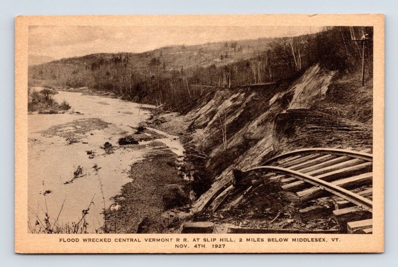Flood Wrecked Central Vermont Railroad Slip Hill Middlesex VT UNP