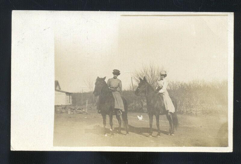 RPPC KANAPOLIS KANSAS WOMEN HORSEBACK RIDING HORSE REAL PHOTO POSTCARD