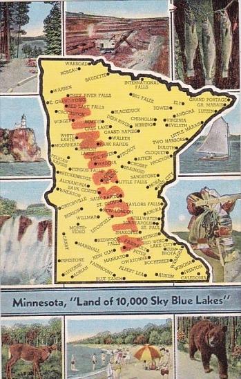 Map Of Minnesota Land Of 10,000 Sky Blue Lake Minnesota