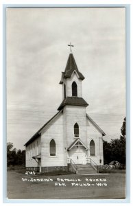 c1940's St. Joseph's Catholic Church Elk Mounds Wisconsin WI RPPC Photo Postcard