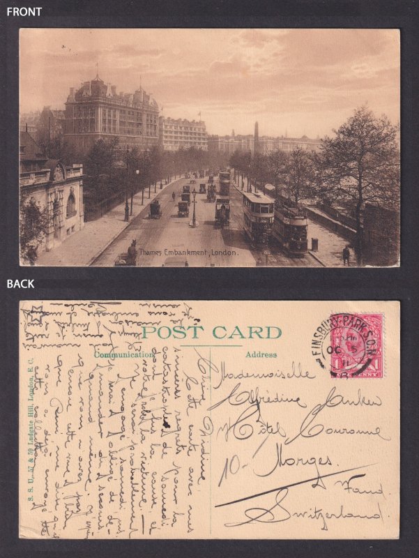 Vintage Postcard England London Thames Embankment 1911