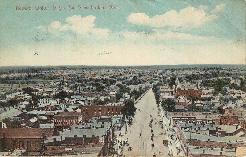 Vintage Postcard Newark Ohio Birds Eye View Looking West Licking County